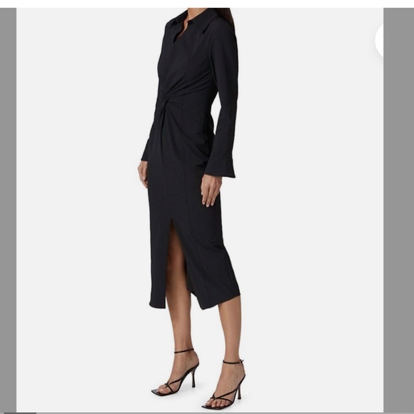 EUC Cinq a Sept Black McKenna Midi Dress Twist Front Slit - Picture 2 of 12